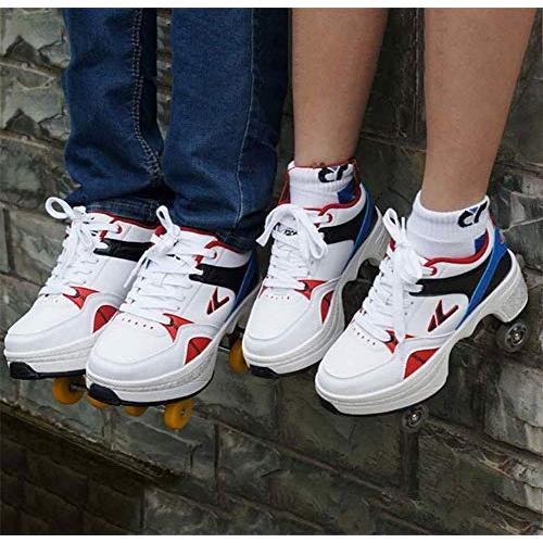 LDTXH自動歩行靴インビジブルローラースケート、2 in 1パルクールシューズ/インラインローラースケート靴、複列クワッドローラースケート屋外スポーツキック in LDTXH自動歩行靴インビジブルローラースケート 1パルクールシューズ/インラインローラースケート靴