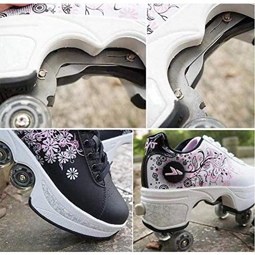LDTXH自動歩行靴インビジブルローラースケート、2 in 1パルクールシューズ/インラインローラースケート靴、複列クワッドローラースケート屋外スポーツキック in LDTXH自動歩行靴インビジブルローラースケート 1パルクールシューズ/インラインローラースケート靴