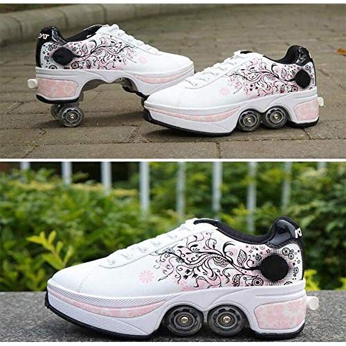 LDTXH自動歩行靴インビジブルローラースケート、2 in 1パルクールシューズ/インラインローラースケート靴、複列クワッドローラースケート屋外スポーツキック in LDTXH自動歩行靴インビジブルローラースケート 1パルクールシューズ/インラインローラースケート靴