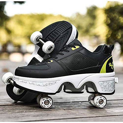LDTXH自動歩行靴インビジブルローラースケート、2 in 1パルクールシューズ/インラインローラースケート靴、複列クワッドローラースケート屋外スポーツキック in LDTXH自動歩行靴インビジブルローラースケート 1パルクールシューズ/インラインローラースケート靴