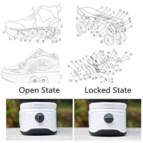 LDTXH自動歩行靴インビジブルローラースケート、2 in 1パルクールシューズ/インラインローラースケート靴、複列クワッドローラースケート屋外スポーツキック in LDTXH自動歩行靴インビジブルローラースケート 1パルクールシューズ/インラインローラースケート靴