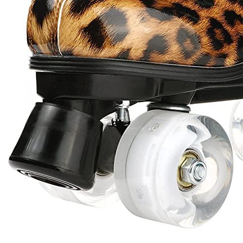 女性用Simcatヒョウローラースケート室内屋外ローラースケートPUレザーハイトップローラースケート靴袋付男女兼用ダブルロウ(レオパードブラウンフラッシュ 女性用Simcatヒョウローラースケート室内屋外ローラースケートPUレザーハイトップローラースケート靴袋付男女兼用ダブルロウ ABEC