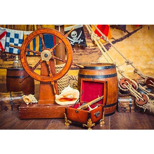 Yeele 6 x 4フィート 航海海賊スタイル バックドロップ 木製バレル ステアリングホイールヘルム 写真背景 背景布、バックペーパー