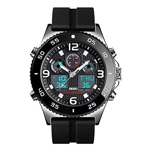 【あすつく】 Business Watch Strap)（並行輸 Rubber - (Silver Clock Stopwatch Waterproof Time 3 Casual Fashion Watch Display Dual Quartz Wristwatch Men 腕時計