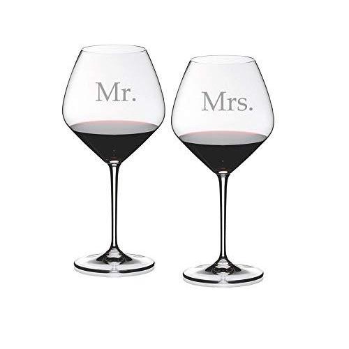 【人気商品！】 Riedel Glasses（並行輸入品） Wine Crystal Engraved Custom 2 of Set Glass, Wine Noir Pinot Heart to Heart Personalized マグカップ、コップ