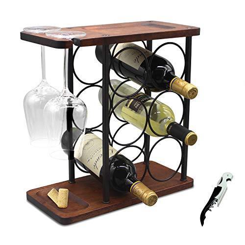 大人気新品  SASIDO Wine Rack with Glass Holder, Countertop Wine Rack, Wooden Wine Holder with Tray, Perfect for Home Decor & Kitchen Storage Rack etc (H オープンラック、物品棚