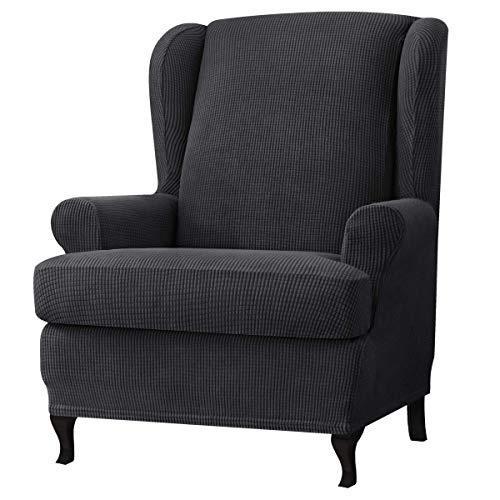 CHUN YI 2 Piece Stretch Jacquard Wing Chair Cover, Wingback Armchair Slipcovers Spandex Fabric WingChair Furnitur Removable for Kids and Pet