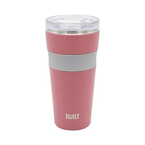 BUILT 24 Ounce Shasta Double Wall Vacuum Insulated Stainless Steel Coffee and Water Tumbler with Easy to Clean Flip to Open Lid, Pink（並