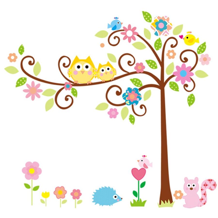 ウォールステッカー木 2枚組 ふくろう リス ハリネズミ ベビールーム 花 ウォールシール Wall Sticker ウォールペーパー 壁紙 T Raraland 通販 Yahoo ショッピング