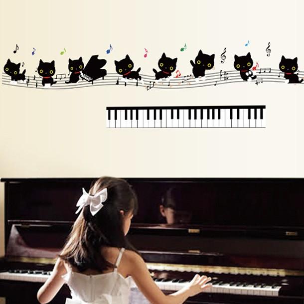 ネコちゃん シリーズ ウォールステッカー ピアノを弾くネコちゃん ネコ 猫 音楽 楽器 音符 かわいい 子供部屋 リビング 猫好きがたまらない 幼 T0011 Raraland 通販 Yahoo ショッピング