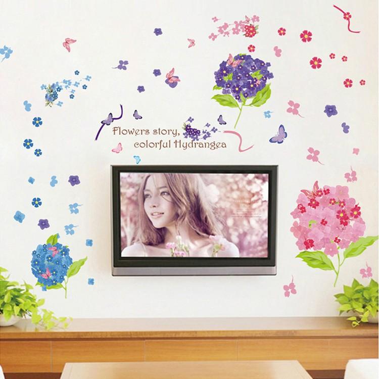 ウォールステッカー 花 あじさい ピンクと青いと紫 花 恋愛運アップアップ かわいい 風水グッズ アジサイ模様替え 1人部屋 プチリフォーム リビング飾 T Raraland 通販 Yahoo ショッピング