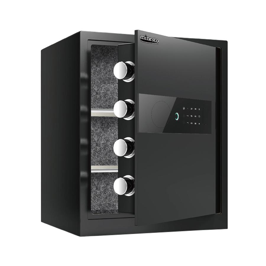 金庫 保管庫 指紋 緊急キー テンキー式 金属製 盗難防止 防犯 家庭用 小型 業務用 店舗用 ホテル 旅館 振動警報 壁付け アンカーボルト付き 45cm ブラック