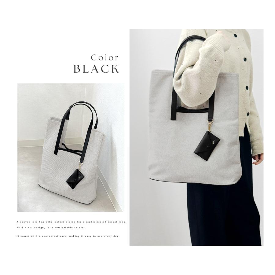 トートバッグ レディース A4 キャンバス 縦型 大きめ 肩掛け 軽量 パイピング ミニポーチ付き 通勤 通学 異素材 爆買の画像