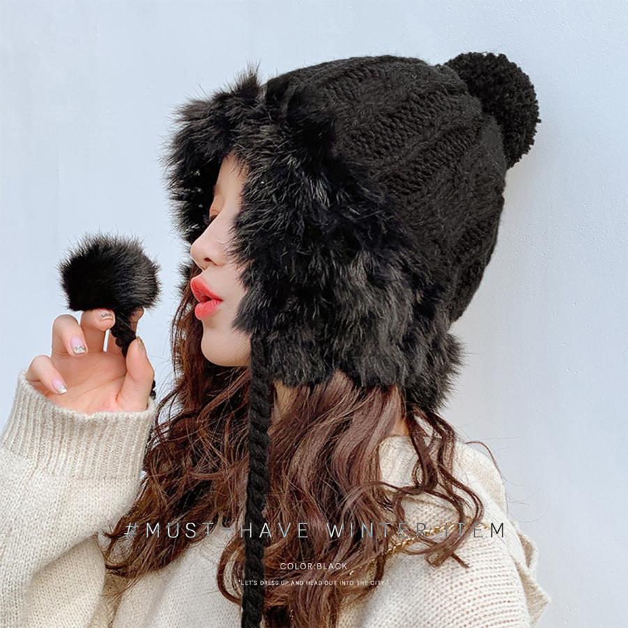 GISELLE ニット帽 レディース 耳当て ボンボン イヤーマフ フライト