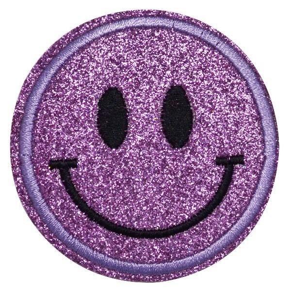 ワッペン 刺繍ワッペン アイロン接着 縦6.2cm×横6.2cm スマイル ニコちゃん パープル キラキララメ アイロンワッペン アップリケ 手芸 メール便 爆買 | ブランド登録なし | 01