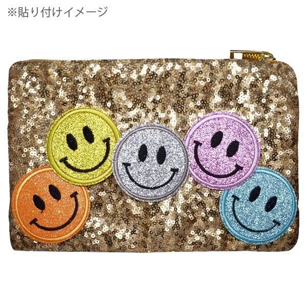 ワッペン 刺繍ワッペン アイロン接着 縦6.2cm×横6.2cm スマイル ニコちゃん パープル キラキララメ アイロンワッペン アップリケ 手芸 メール便 爆買 | ブランド登録なし | 02