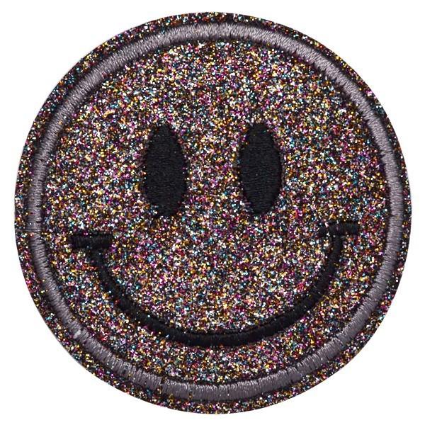 ワッペン 刺繍ワッペン アイロン接着 縦6.2cm×横6.2cm スマイル ニコちゃん ブラック キラキララメ アイロンワッペン アップリケ 手芸 メール便 爆買 | ブランド登録なし | 01