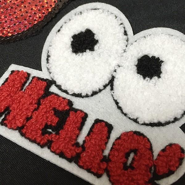 ワッペン 刺繍 アイロン 目玉 HELLO! フェルト 手芸 入園 入学