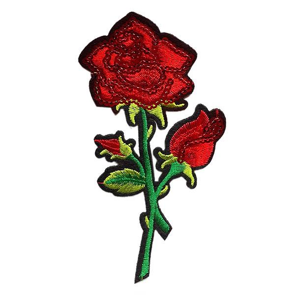 ワッペン スパンコール アイロン接着 縦12.5cm×横6cm バラ 薔薇 花