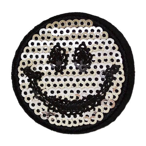 ワッペン スパンコール 縦4.2cm×横4.2cm スマイル ニコちゃんマーク