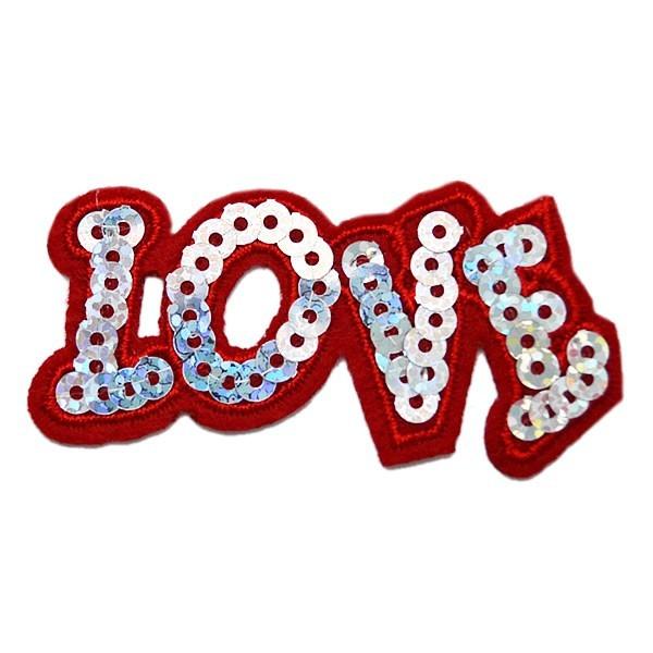 ワッペン スパンコール 縦3.2cm×横6.2cm LOVE ラブ 英語 アイロン 