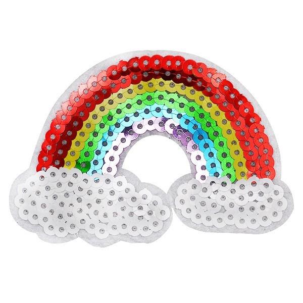 ワッペン スパンコール アイロン接着可能 縦6cm×横8.5cm 虹 レインボー