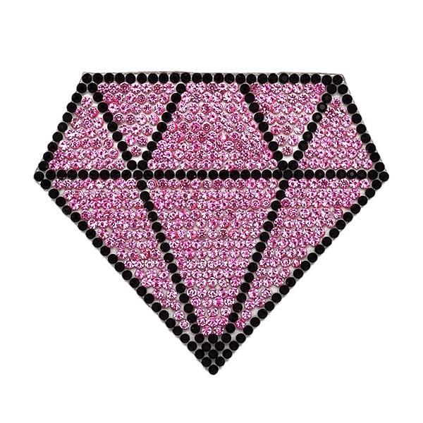 ワッペン ストーンワッペン アイロン接着 縦5.9cm×横6.8cm ピンク