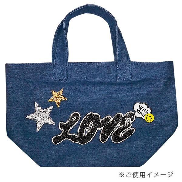 ワッペン ストーン付きワッペン 縦7cm×横17.4cm LOVE 英語 ライン