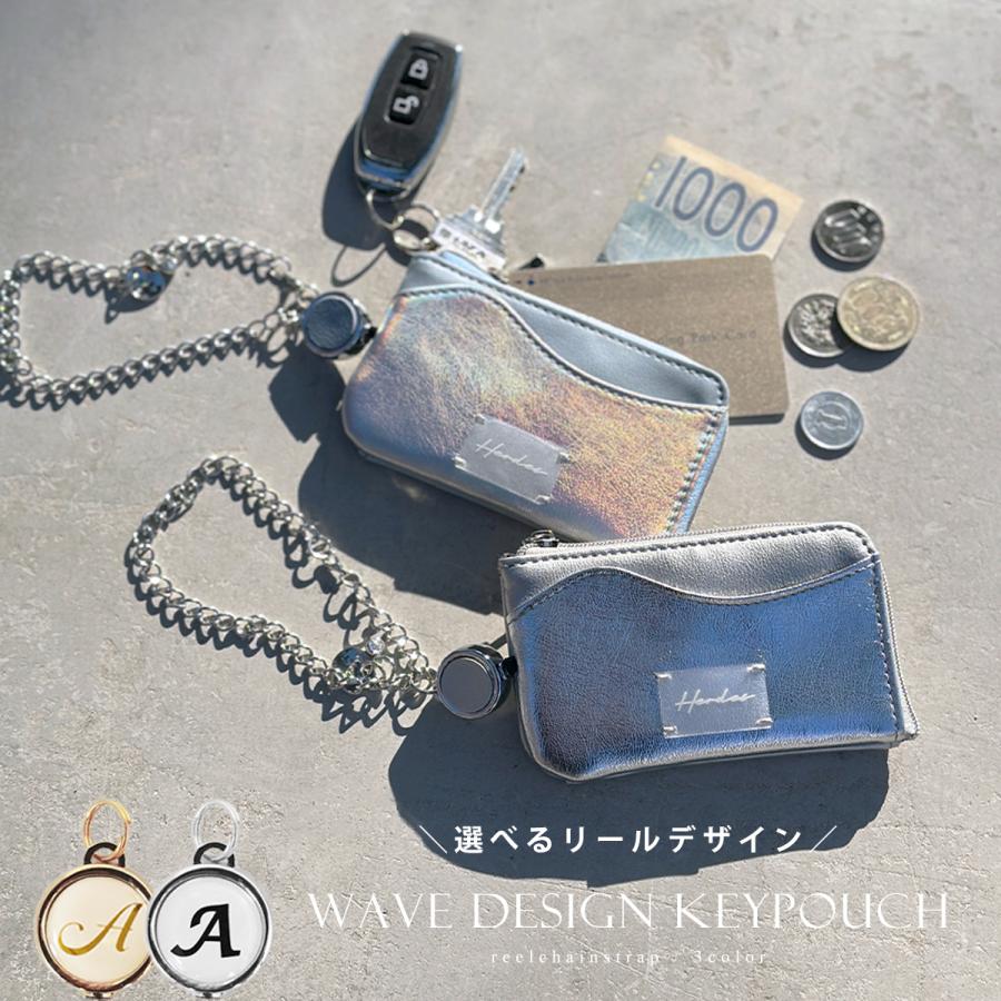 キーケース キーポーチ スマートキー対応 リール付 ポーチ 小物入れ コンパクト カードケース レディース チェーン パスケース マルチケース キーカバー | GISELLE