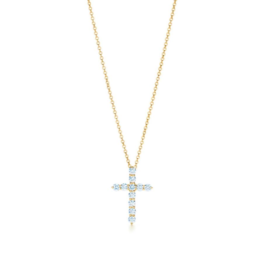 素晴らしい品質 ネックレス TIFFANY ティファニー ゴールド クロス 十字架 ダイヤモンド 18K ネックレス、ペンダント