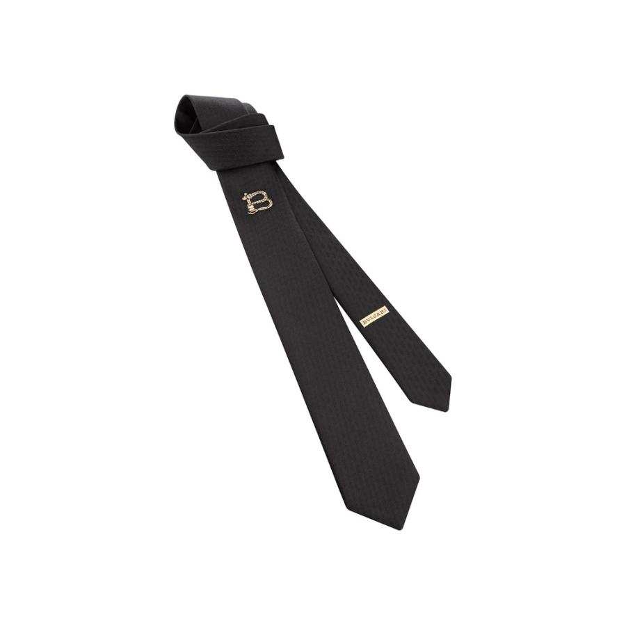 ブルガリ BVLGARI ネクタイ ブラック ロゴB ゴールド刺繍 スネーク セブンフォールド シルク