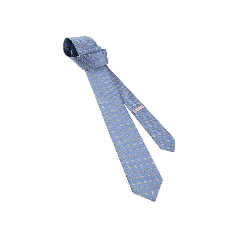 ブルガリ Bvlgari ネクタイ プリント ライトブルー ロゴb レギュラータイ メンズファッション プリント セブンフォールド シルク