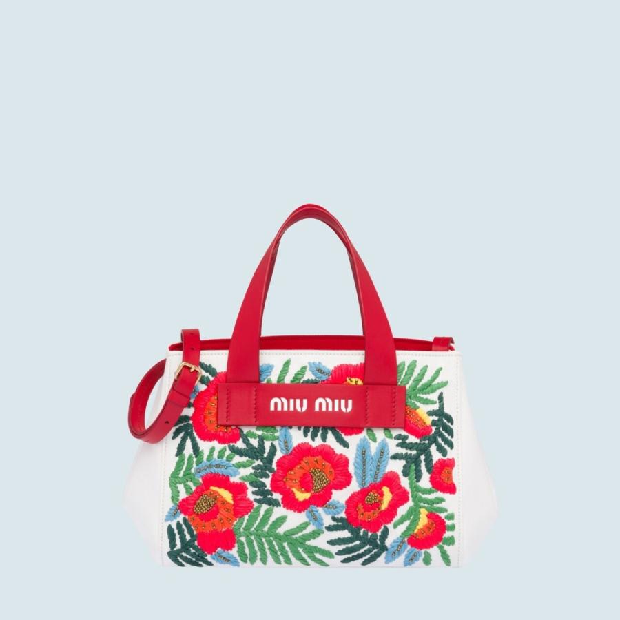 当店人気の限定モデルが再々々入荷 ミュウミュウ Miu Miu バッグ バック トートバッグ ショルダーバッグ ホワイト レッド ゴールド ビーズ フラワー 刺繍 ファブリック レザー 春物がお買い得 週末限定sale Www Skylanceronline Com