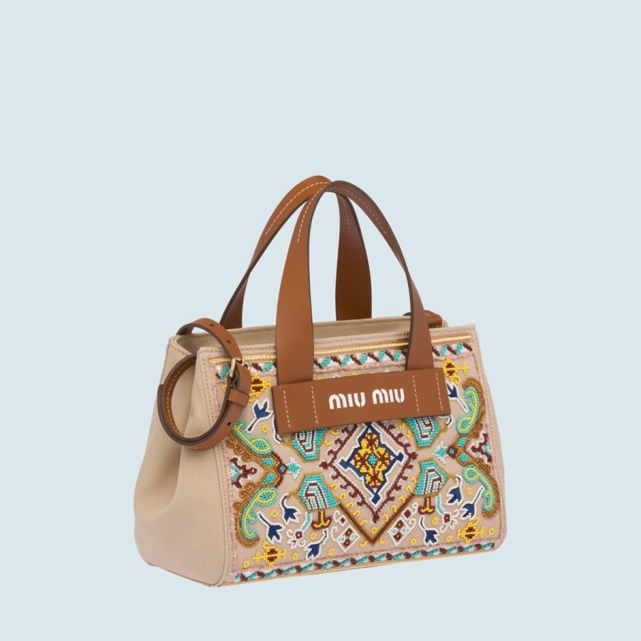 Saleアイテム ミュウミュウ Miu Miu バッグ バック トートバッグ ショルダーバッグ コード ベージュ コニャック ブラウン ビーズ 刺繍 ファブリック レザー クリアランスバーゲン Yalaphone Com