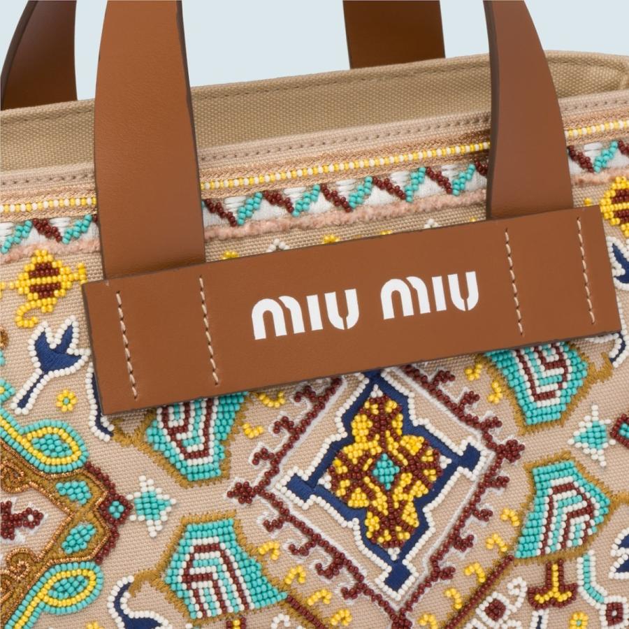 Saleアイテム ミュウミュウ Miu Miu バッグ バック トートバッグ ショルダーバッグ コード ベージュ コニャック ブラウン ビーズ 刺繍 ファブリック レザー クリアランスバーゲン Yalaphone Com