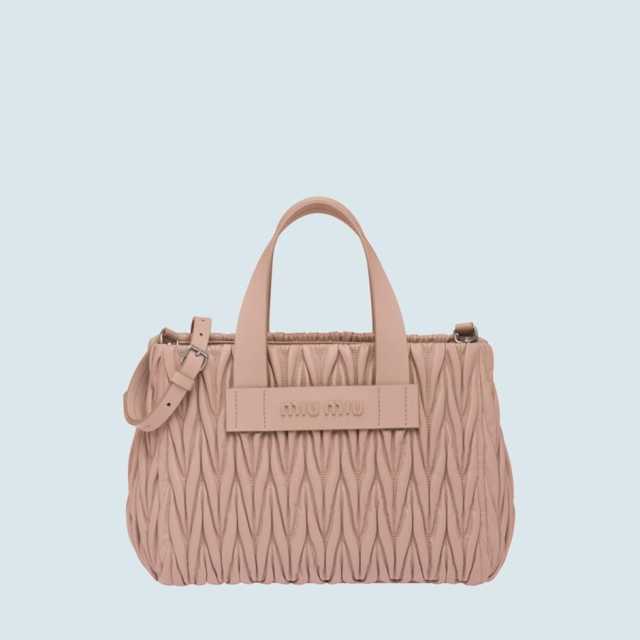 クライマックスセール ミュウミュウ Miu Miu バッグ バック トートバッグ ショルダーバッグ ベージュピンク シルバー ギャザー レザー 期間限定特価 Bio Ind In