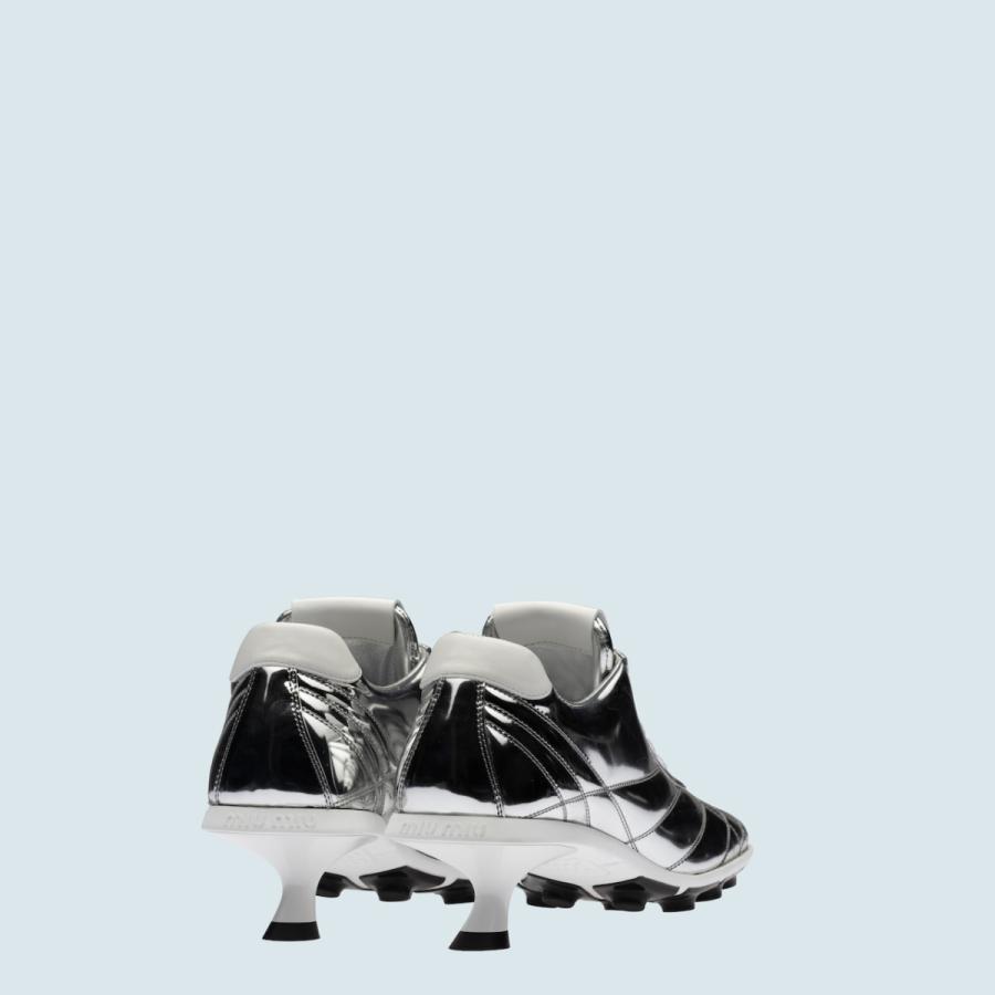 海外品 ミュウミュウ MIU MIU スニーカー シューズ 靴 シルバー メタリック ファブリック レザー ミッドヒール 【YW3572170150】(128688円)