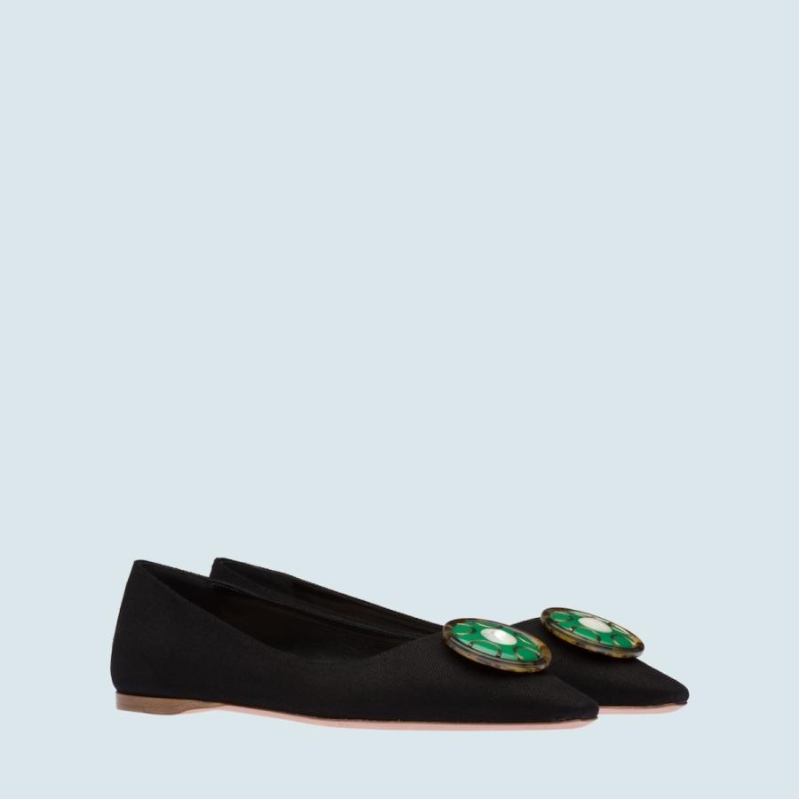 ミュウミュウ Miu バレエシューズ グリーン シューズ バレリーナ 靴 ビジュー フラットシューズ ブラック レザー デニム ボタン