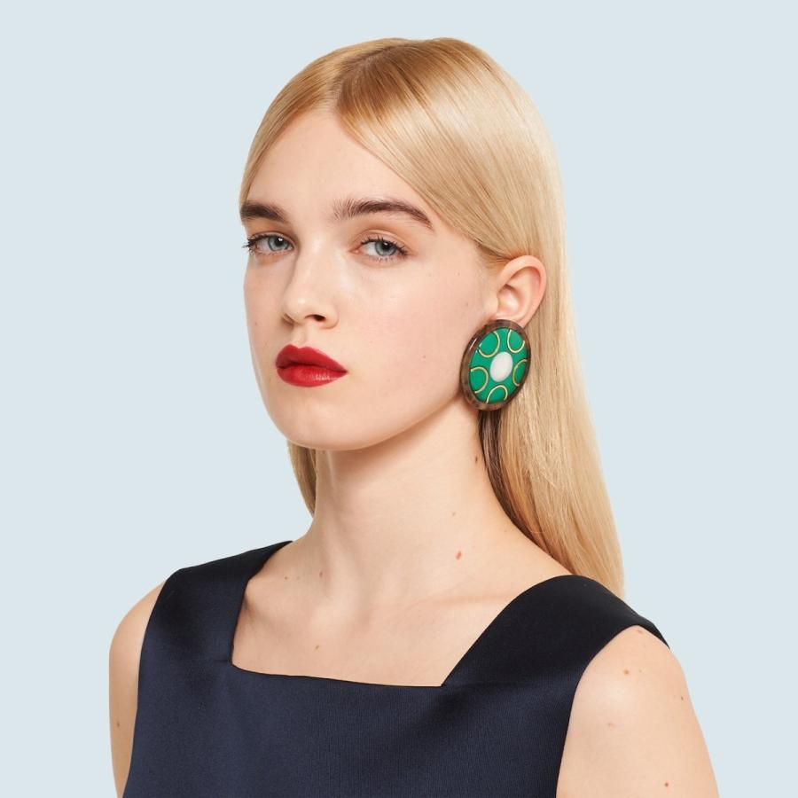 人気ショップが最安値挑戦 ブランド専門店 Miu Miu イヤリング ミュウミュウ Miu Miu イヤリング ゴールド グリーン ラウンド プラスチック メタル レディースアクセサリー Headshotsbar Com