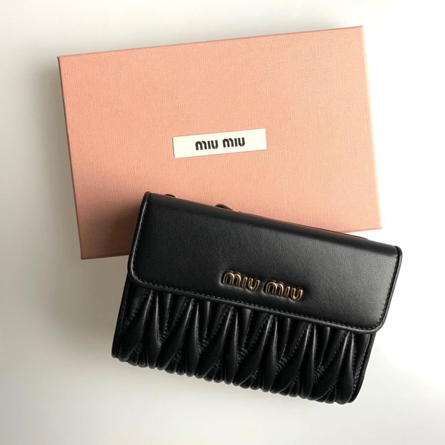 ミュウミュウ MIU MIU 財布 中財布 三つ折り ３つ折り ブラック