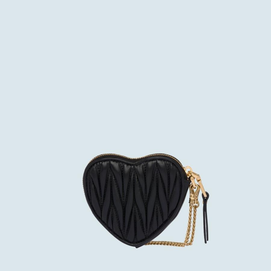 本店は ミュウミュウ Miu Miu キーケース キーホルダー キーリング ブラック ゴールド ハート ギャザー レザー 全品送料無料 Tiebreak Fr