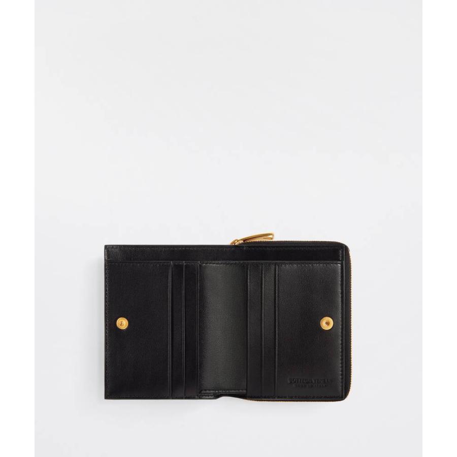 ボッテガヴェネタ BOTTEGA VENETA 財布 小財布 二つ折り ２つ折り ブラック ゴールド 編み込み ラムレザー カーフレザー  財布、帽子、ファッション小物