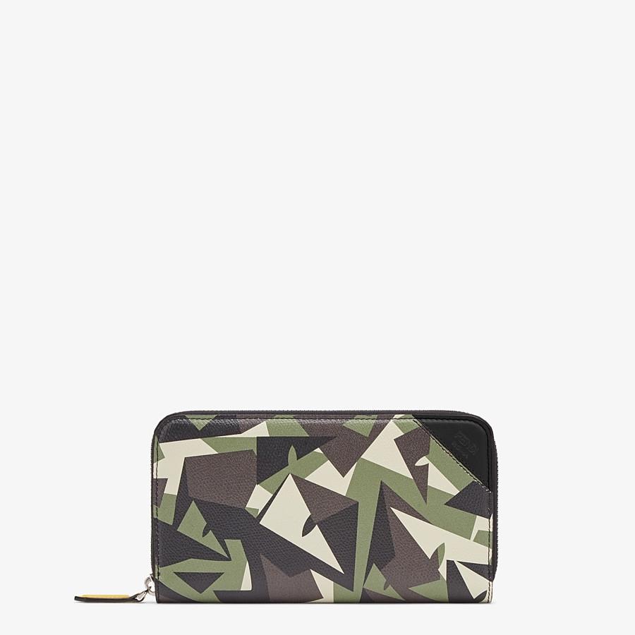 フェンディ FENDI 財布 長財布 ラウンドファスナー グリーン カモフラージュ プリント シルバー レザー
