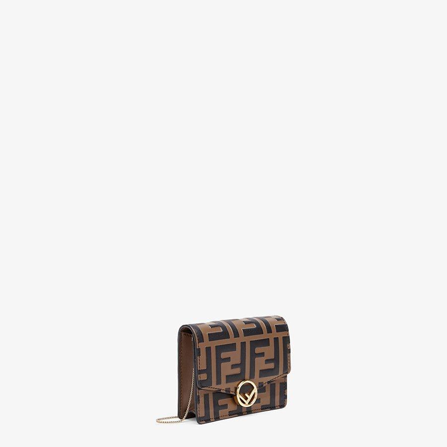 通販限定 フェンディ Fendi カードケース 名刺入れ パスケース ブラウン ゴールド レザー ロゴ チェーン Sale 30 Off Www Mysmileteethwhitening Com