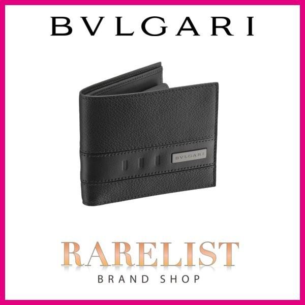 ブルガリ BVLGARI 財布 小財布 二つ折り 2つ折り ブラック 黒 シルバー レザー 本革 プレート