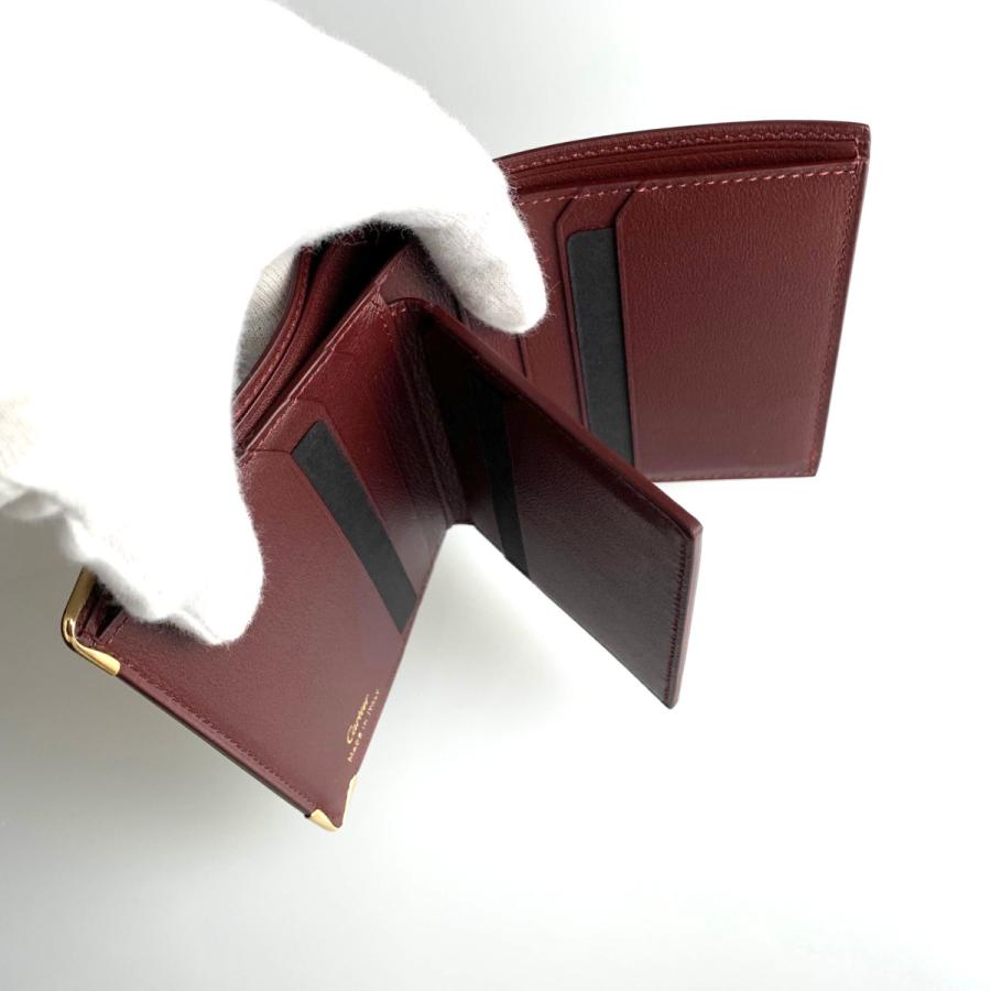 カルティエ CARTIER 財布 小財布 2つ折り 二つ折り ボルドー ゴールド レザー 本革 2C ロゴ エンボス