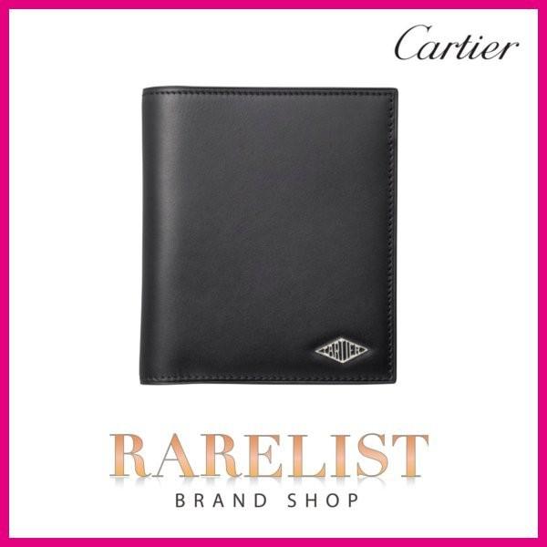 カルティエ Cartier 財布 小財布 2つ折り 二つ折り 新作 ブラック 黒 シルバー レザー 本革 ロゴ プレート