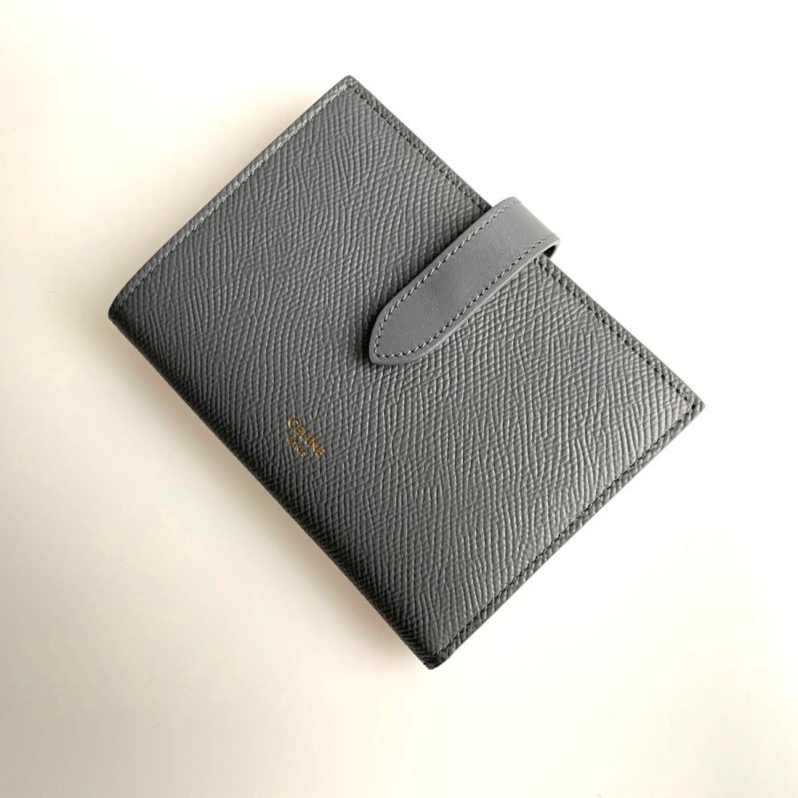 セリーヌ CELINE 財布 中財布 ２つ折り 二つ折り ミディアムグレー グレー レザー 本革 ロゴ ストラップ