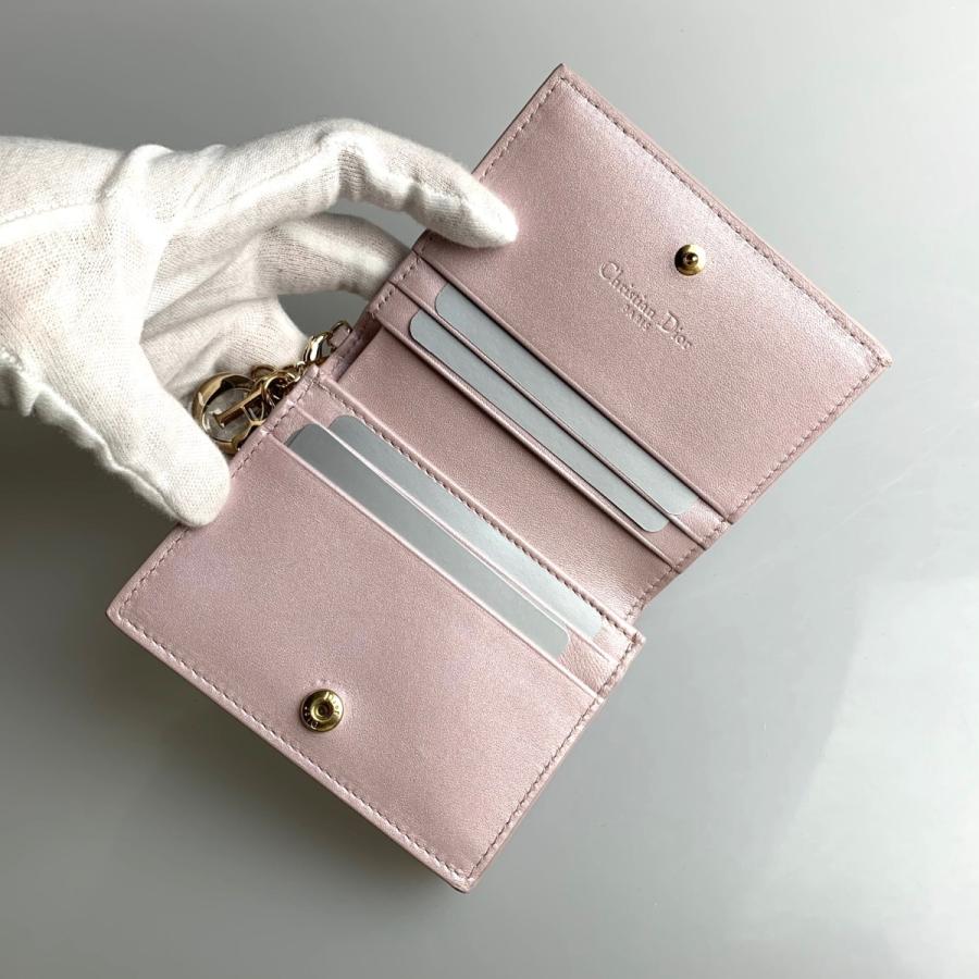 クリスチャンディオール Christian Dior 財布 小財布 二つ折り ２つ折り ロータス ピンク メタリックピンク ゴールド レザー 本革