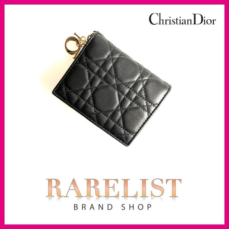 ✨ソブリン債✨ クリスチャンディオール Christian Dior 財布 小財布 二つ折り ２つ折り ブラック ゴールド レザー 本革 